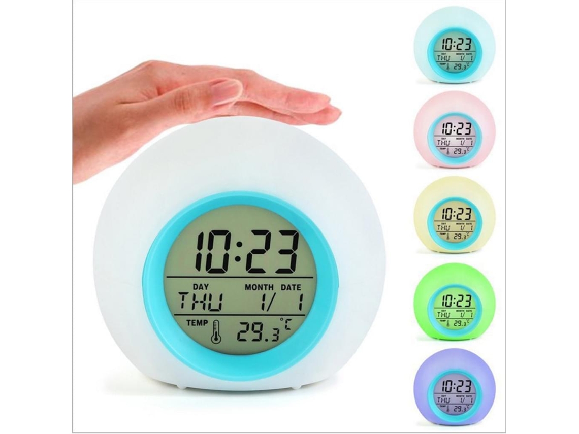 Despertador infantil LED, cambia de color, 12/24h, fecha, temperatura y función snooze Kofihety