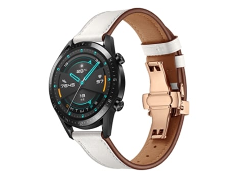 Correa de reloj inteligente de cuero con hebilla de mariposa universal de 20 mm, estilo: hebilla de oro rosa (blanco)