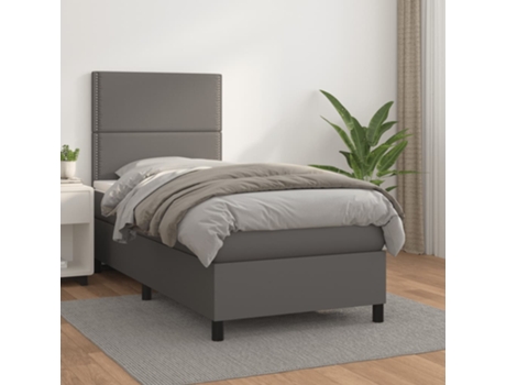 VIDAXL Cama con somier (Gris - Cuero artificial - 203 x 90 x 128 cm)