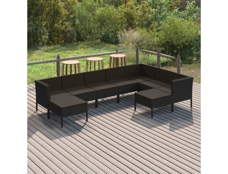 Conjunto 9 muebles de jardín VIDAXL y cojines ratán sintético negro