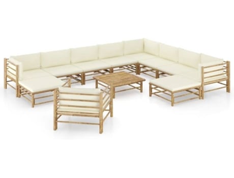 Conjunto 12 de muebles de jardín VIDAXL bambú y cojines blanco crema