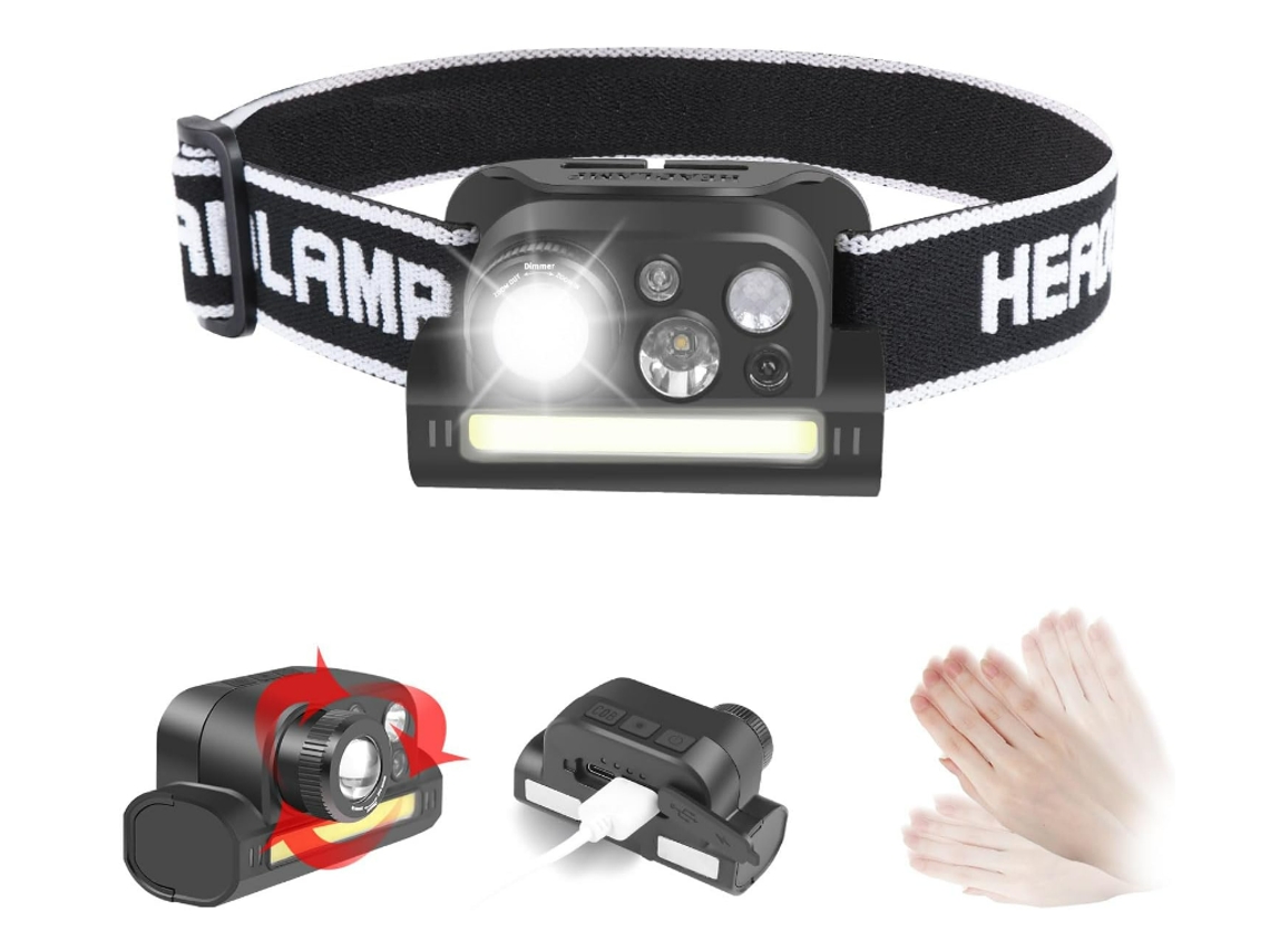 Linterna frontal LED de 30 000 lm con zoom de trabajo, IPX8, para adultos, senderismo y pesca, color negro, Yizhood
