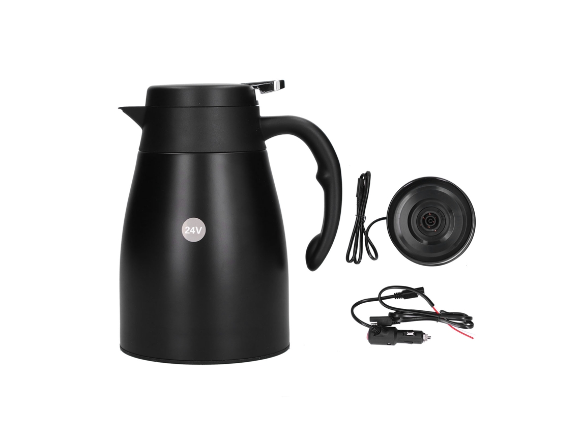 Hervidor Eléctrico Portátil Para Coche De 24 V Y 1200 Ml, De Acero Inoxidable, Con Base Negra Mate.