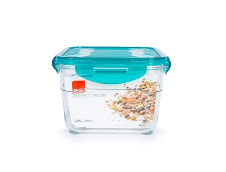 Recipiente Cuadrado Profundo De 1.5L En Tritán Ibili Perfect Tritan (Turquesa-8.5 x 8.5 x 16.5 cm)