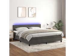 Cama box spring colchón y LED terciopelo gris oscuro 160x200 cm