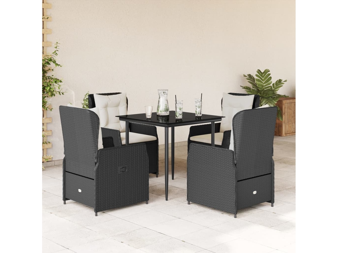 Juego de comedor de jardín de 5 piezas con cojines, mimbre sintético negro, DKD Home Decor