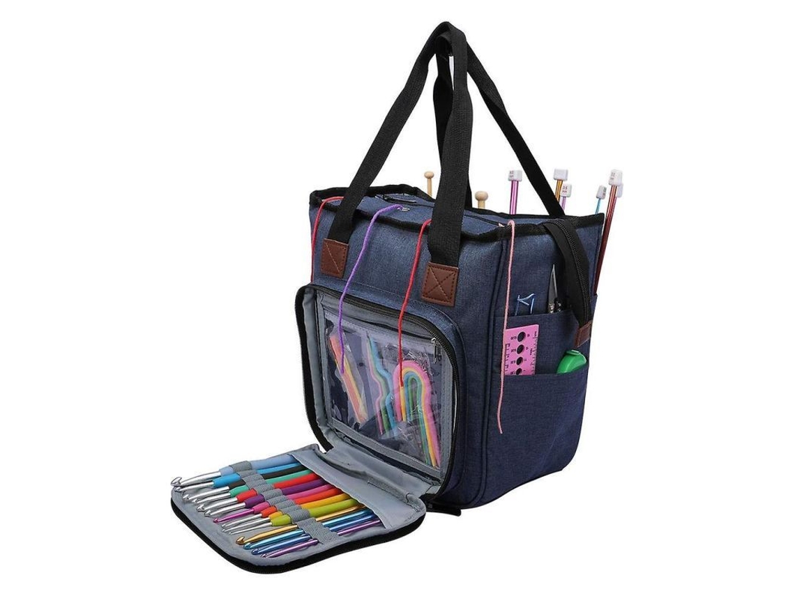 Bolsa De Almacenamiento Para Lanas Y Agujas De Tejer Con Compartimentos Impermeable Violeta Azul