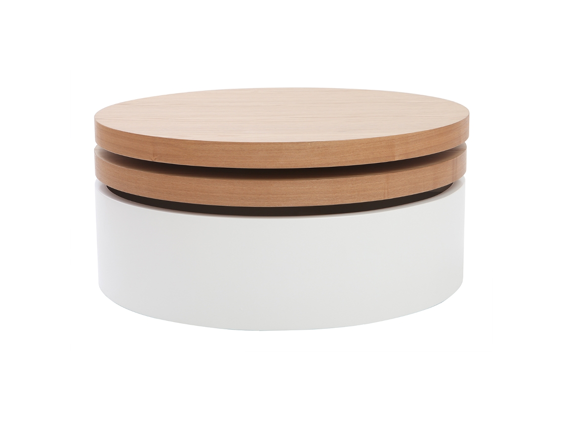 Mesa De Centro Con Tableros Pivotantes Y Almacenaje Blanca Y Madera Icon Miliboo
