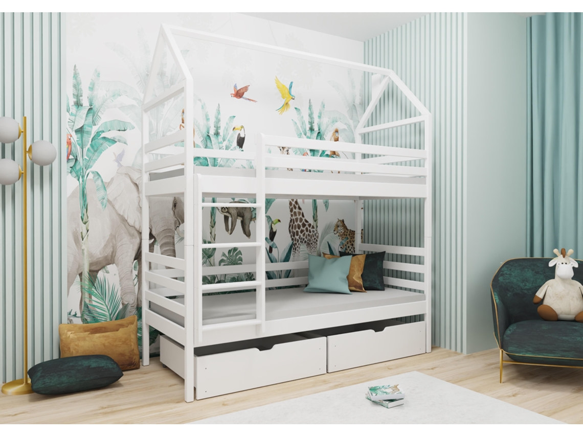 Cama Infantil FURNLUX Classic Alex (Blanco, Madera Maciza - 88X198X217 Cm / 80X190 Cm)