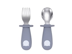 (gris) Juego De Vajilla Para Bebé, Incluye Cuchara Y Tenedor De Acero Inoxidable, Libre De Bpa.