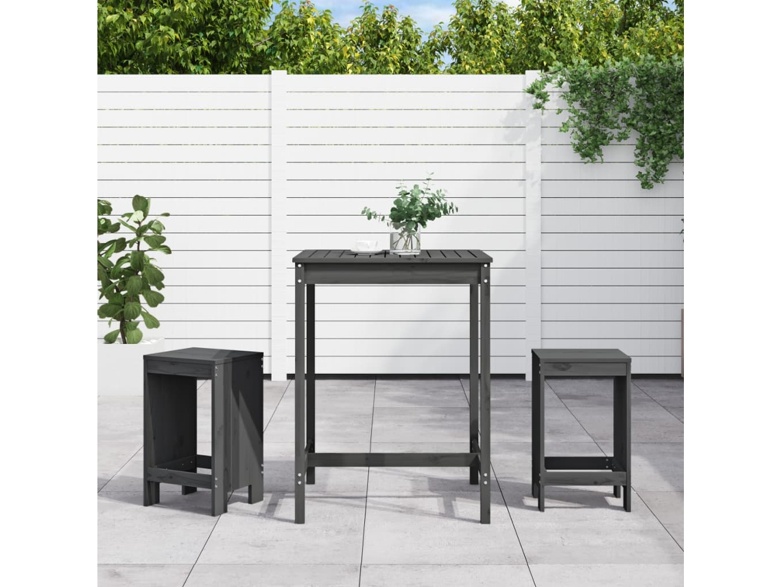 Conjunto Bar 3 Peças Para Jardim Pinho Maciço Cinzento Dkd Home Decor