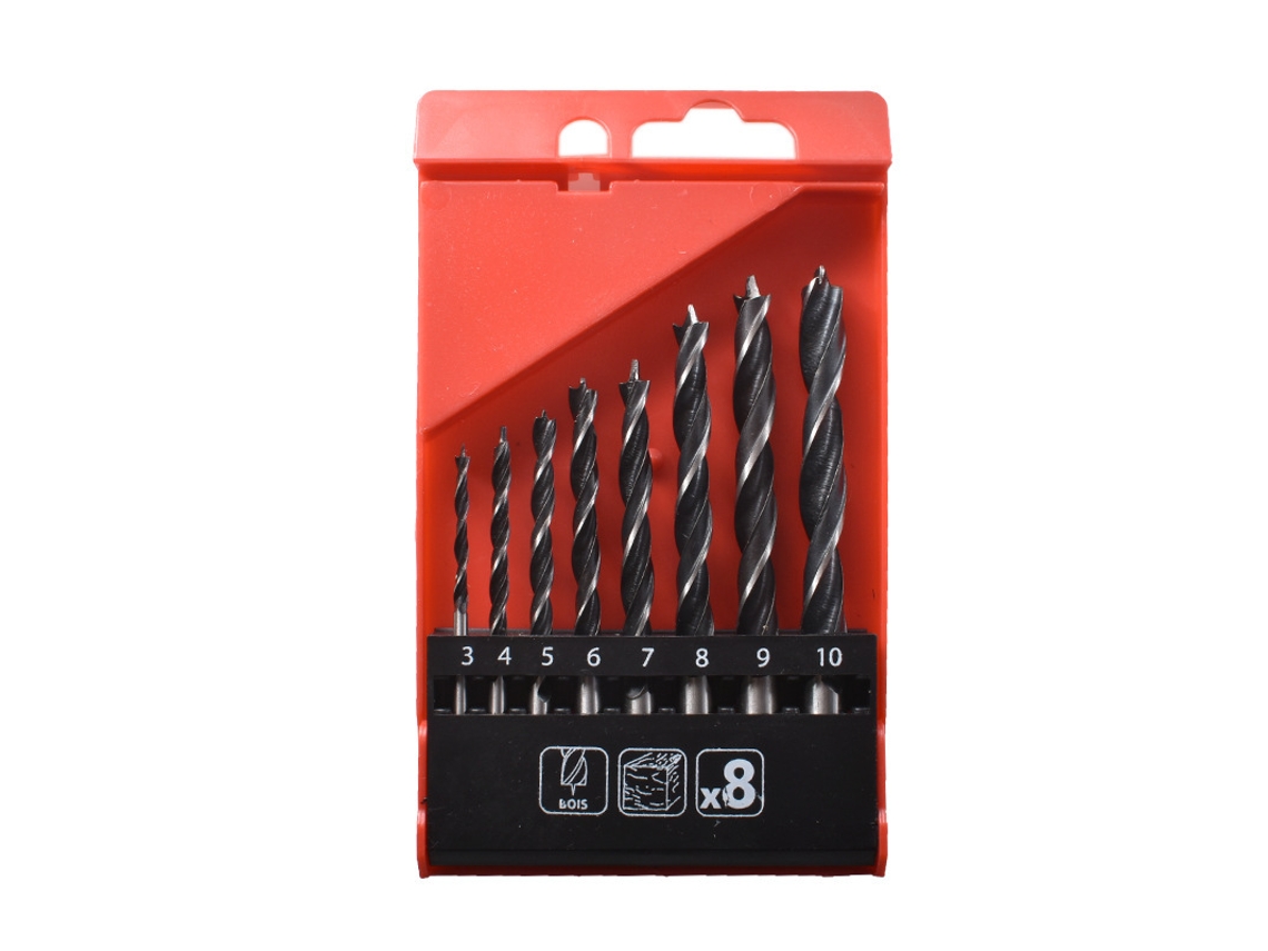 Brocas Helicoidales De Tres Puntas Para Carpintería, Vástago Redondo De 3 A 10 Mm — Para Posicionar, Taladrar Y Barrenar Madera (juego De 8 Piezas)