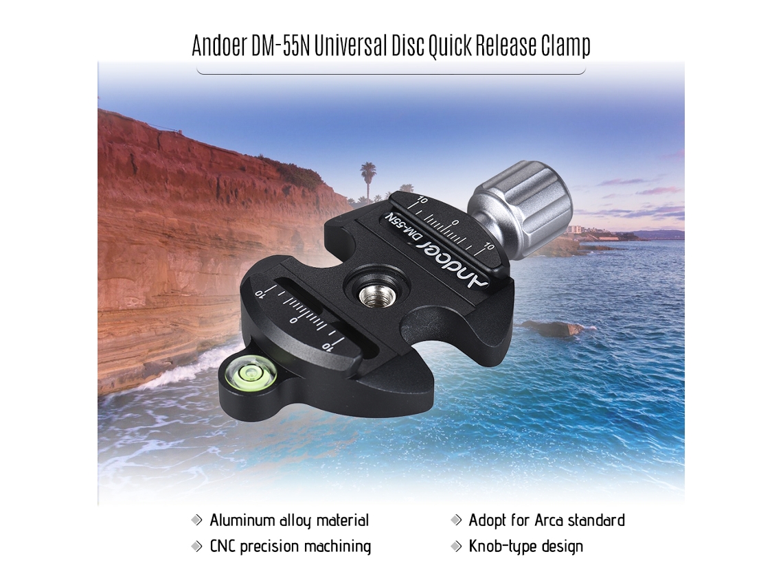 Andoer Dm-55n Abrazadera De Liberación Rápida Universal De Aluminio Tipo Perilla Compatible Con Arca Swiss 1/4'' Y 3/8''
