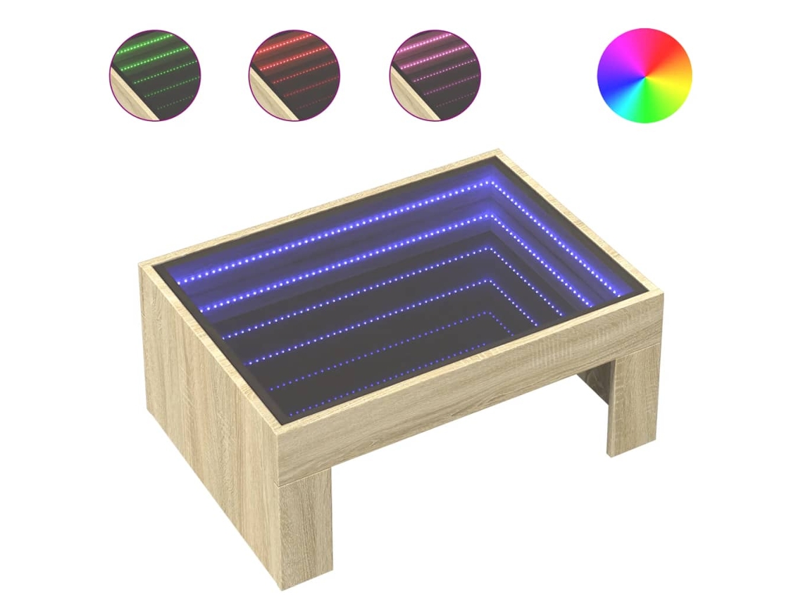 Mesa de centro Infinity MAISON EXCLUSIVE con luces LED, roble Sonoma (70 x 50 x 30 cm)