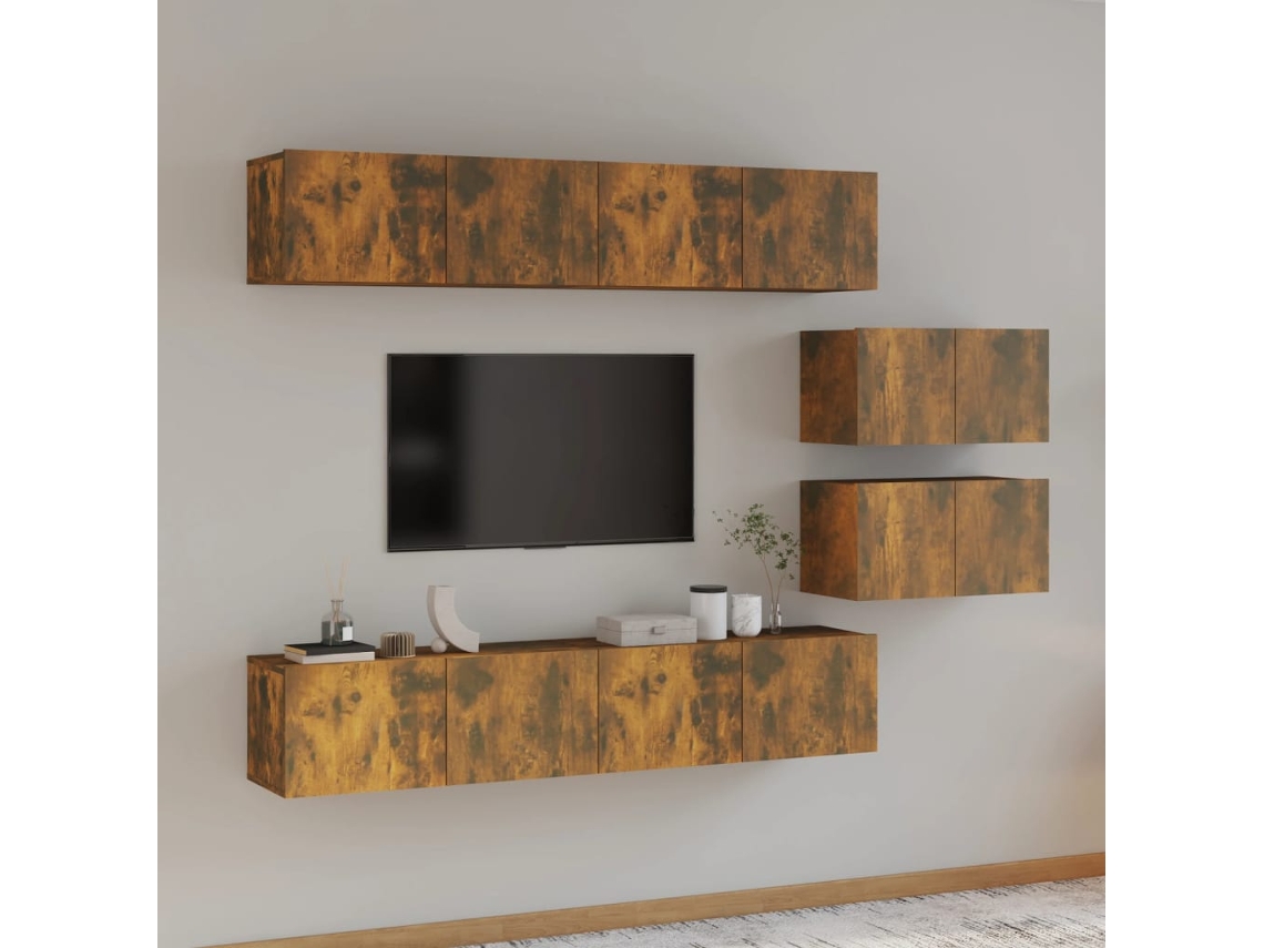 Pack Muebles de Armario Tv 6 Pzs Madera Procesada Roble Ahumado
