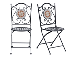 Conjunto 2 Cadeiras Bistrô Dobráveis Mosaico Metal 50x40x94,5cm Varanda Preto