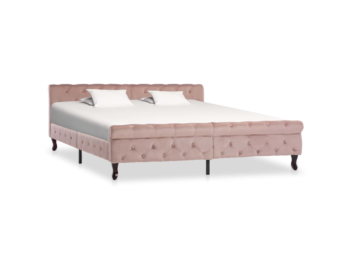 Estructura De Cama Sin Colchón Terciopelo Rosa 180x200 Cm