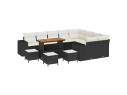 Maison Exclusive - Conjunto de sofás de jardín con cojines, 13 piezas, negro y crema