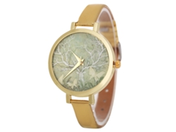 Reloj De Pulsera De Cuarzo Para Mujer Con Correa Redonda Analógica De Cuero, Amarillo, Regalo Exquisito.