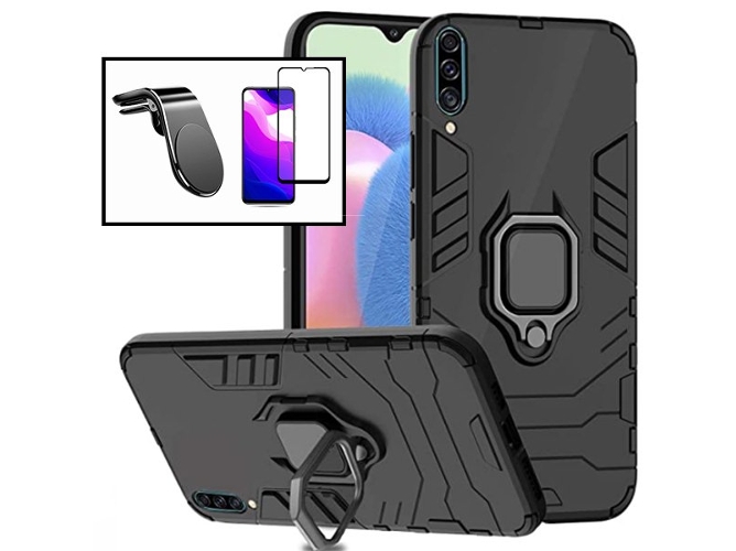Kit Funda, Protector 5D y Soporte Magnético Coche Samsung Galaxy A30s 3x1 Military Defender