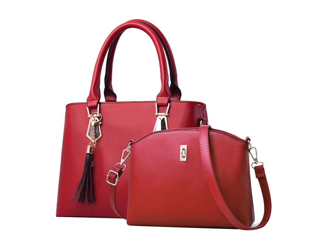 Conjunto De 2 Bolsos De Mano De Piel Sintética Para Mujer, Bolso De Hombro De Gran Capacidad Para Uso Diario, Color Burdeos.