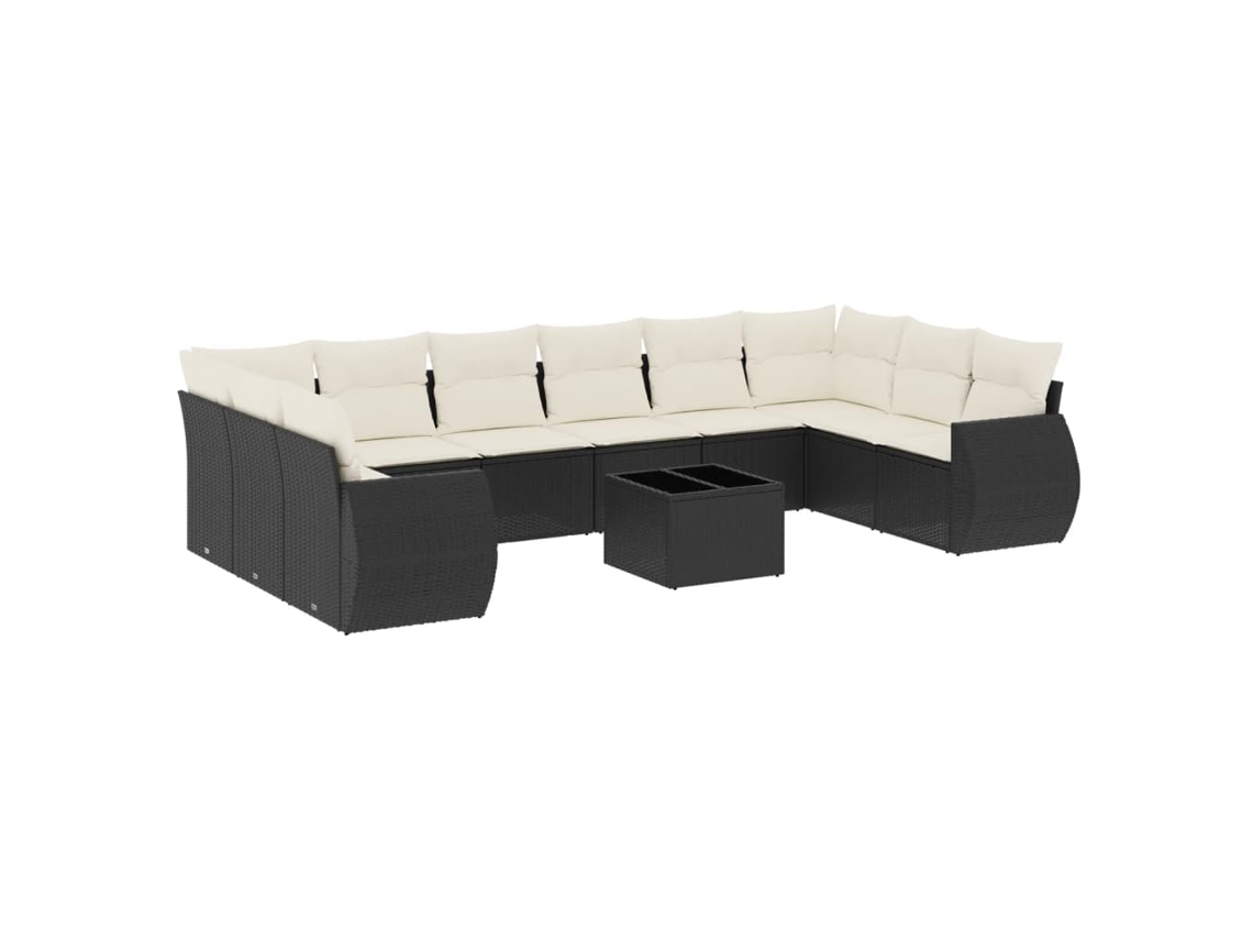 Maison Exclusive - Juego de sofás de jardín de 11 piezas con cojines de mimbre, color negro