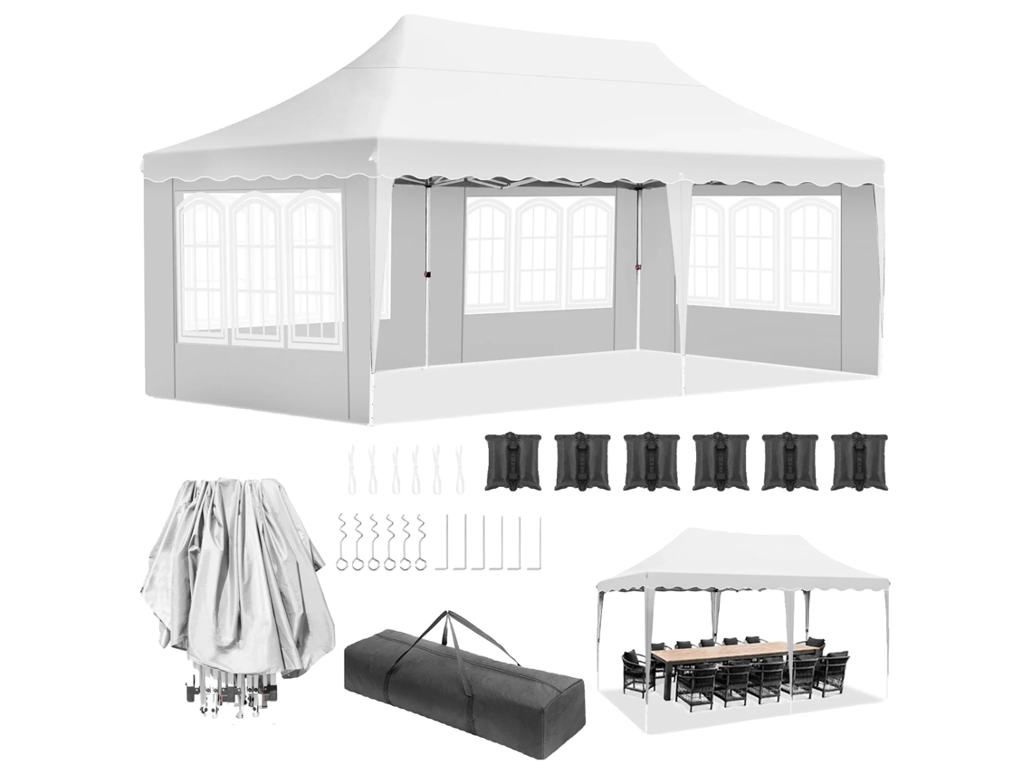 Carpa plegable de 3 m x 6 m, impermeable con protección UV, fácil de montar, color blanco OEM