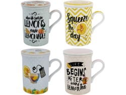 Signes Grimalt  - Mug - Taza con filtro 4 Unidades Multicolor de Porcelana | Mug Vaso Tetera De Hierro Tetera China 11x8x11cm