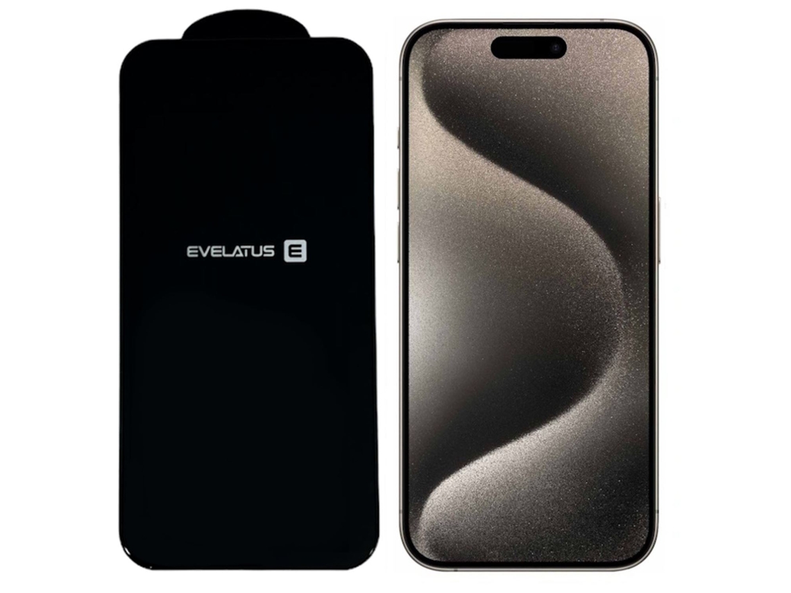 EVELATUS Corning Gorilla Ultra 10X Vidrio 3D súper resistente para Apple Iphone 15 Pro Max Negro