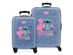 Juego de maletas de tela vaquera con corazones de Disney Stitch (65 x 46 x 23 cm - 91 l)