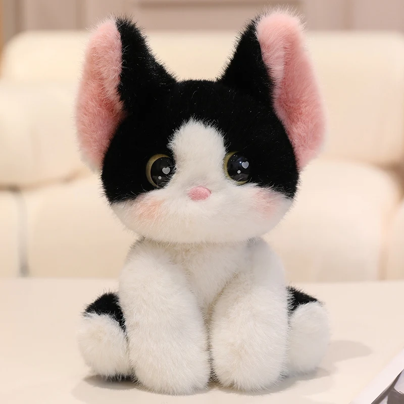 Peluche de gato Devon/Siamés súper lindo sentado, ideal para la decoración del hogar y la oficina. MDUG (Gato blanco y negro, 24 cm)
