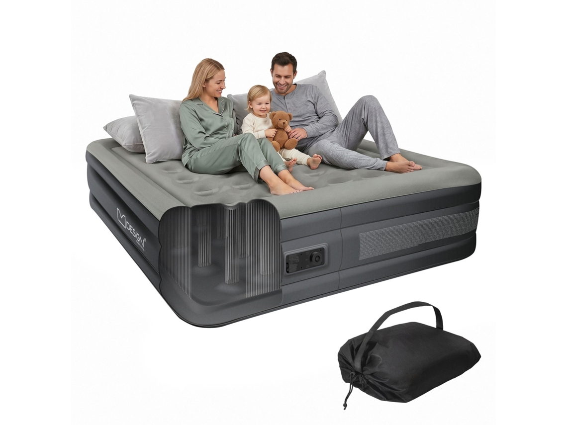 Colchón De Aire Ml-design Para 2 Personas 203x157x47cm Gris Autoinflable Bomba Eléctrica
