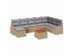 Conjunto de sofá de jardín Vidaxl de 9 piezas con cojines, beige, ratán, polipropileno y acacia