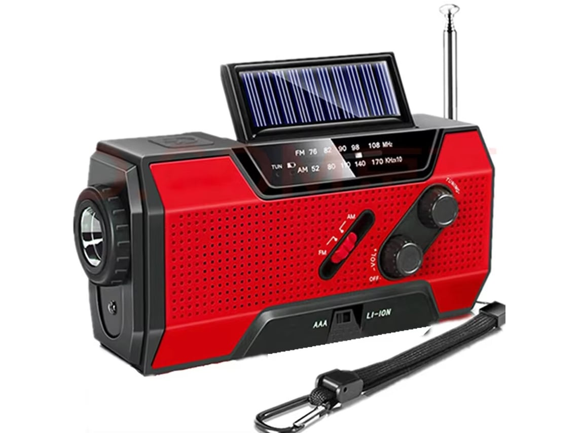 Radio Portátil Multifuncional De Emergencia Para Exteriores (solar Y De Manivela) — Rojo