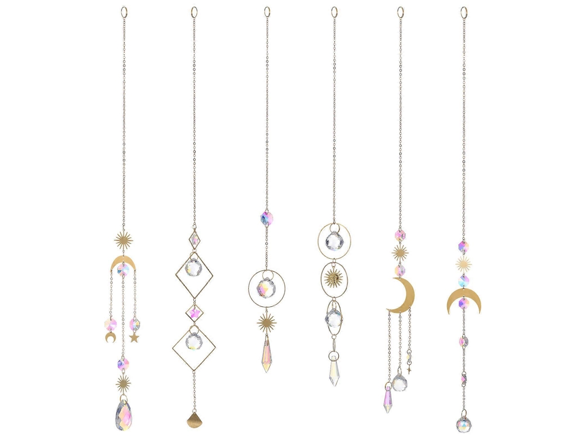Conjunto de 6 colgantes de cristal con diseño de arcoíris.