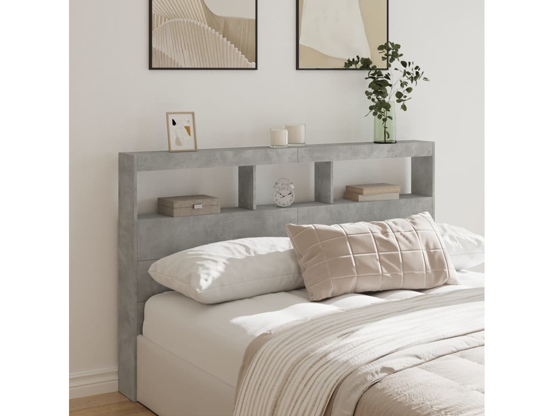 Cabecero De Cama Con Luz Led Gris Hormigón 160x17x102 Cm