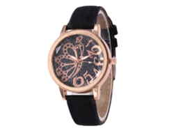 Reloj De Pulsera Unisex De Moda Con Correa De Cuero Y Movimiento De Cuarzo Negro.