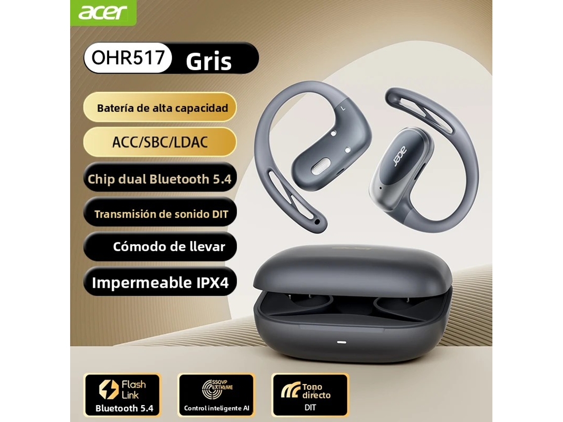 (gris) Auriculares Inalámbricos Abiertos, Graves Mejorados, Bluetooth 5.4, Duración De Batería De 48 Horas.