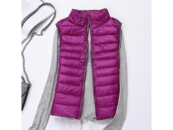Chaleco Acolchado Ligero Para Mujer Con Cremallera Completa Cuello Alto Abrigo Invernal Sin Mangas Morado Xxl