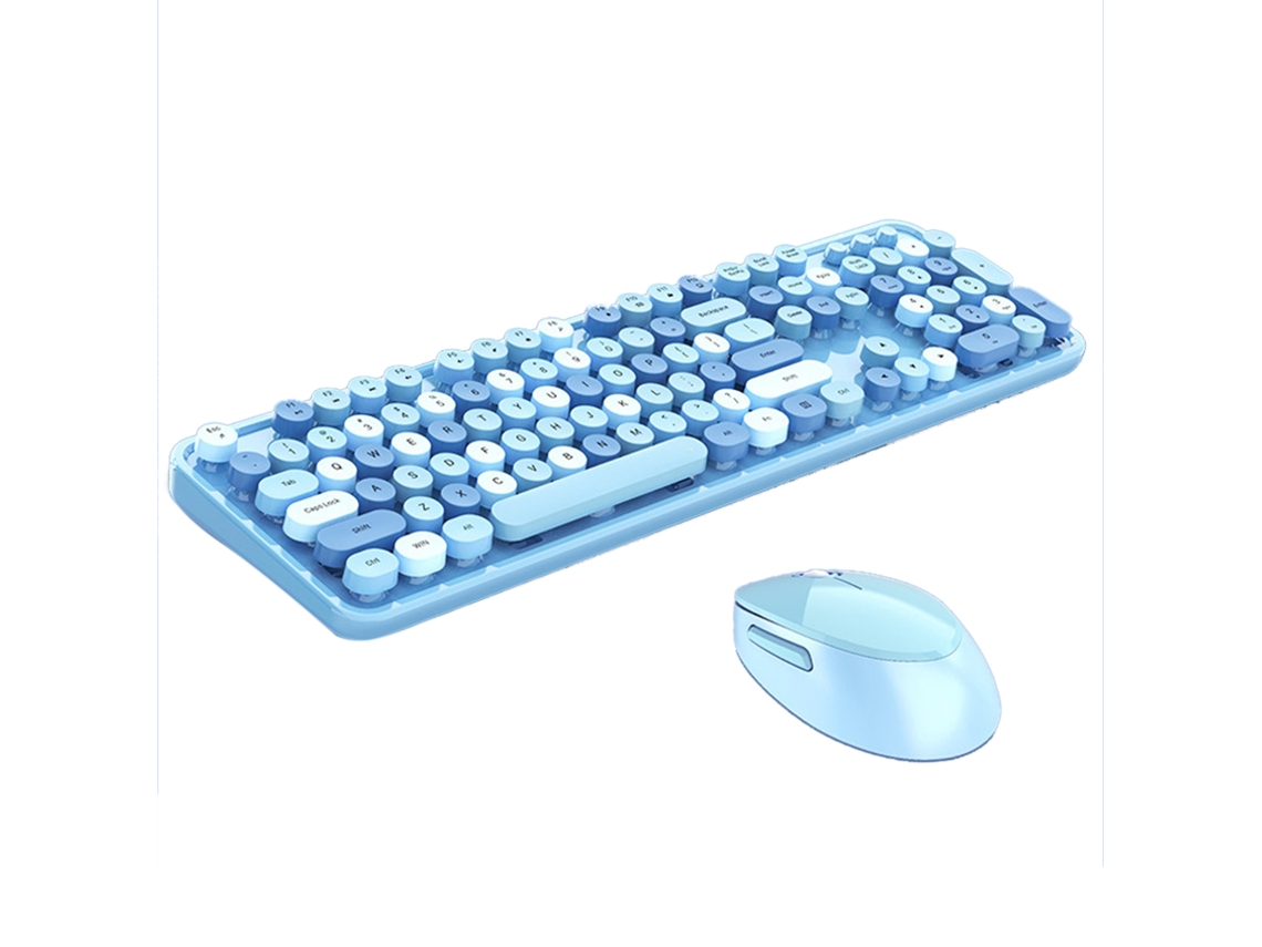 Teclado E Mouse Sem Fio Gamer Office Para Meninas Punk Colorido Ampliado Alargado Azul