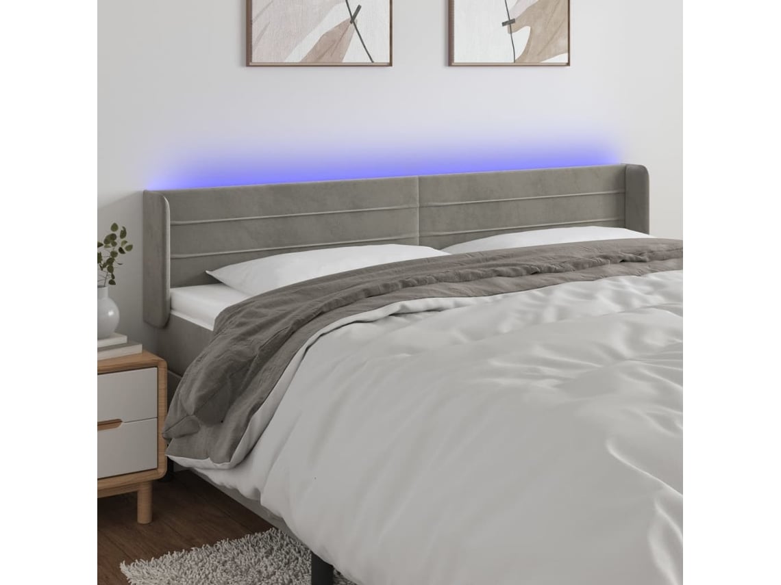 Cabecero Con Led De Terciopelo Gris Claro 183x16x78/88 Cm