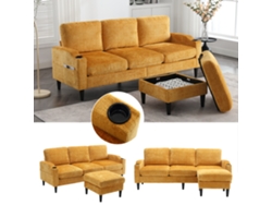 Sofá Elegante 4 Lugares Com Pufe E Compartimento De Armazenamento Em Veludo