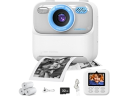 Cámara instantánea para niños Gertiz 1080p HD con pantalla IPS de 2,4 pulgadas, impresión térmica y tarjeta de 32 g, color blanco