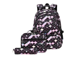 Elegante conjunto de mochila escolar de 3 piezas con lonchera, estuche para lápices, mochila grande de viaje, bolsa para libros de estudiante, color negro.