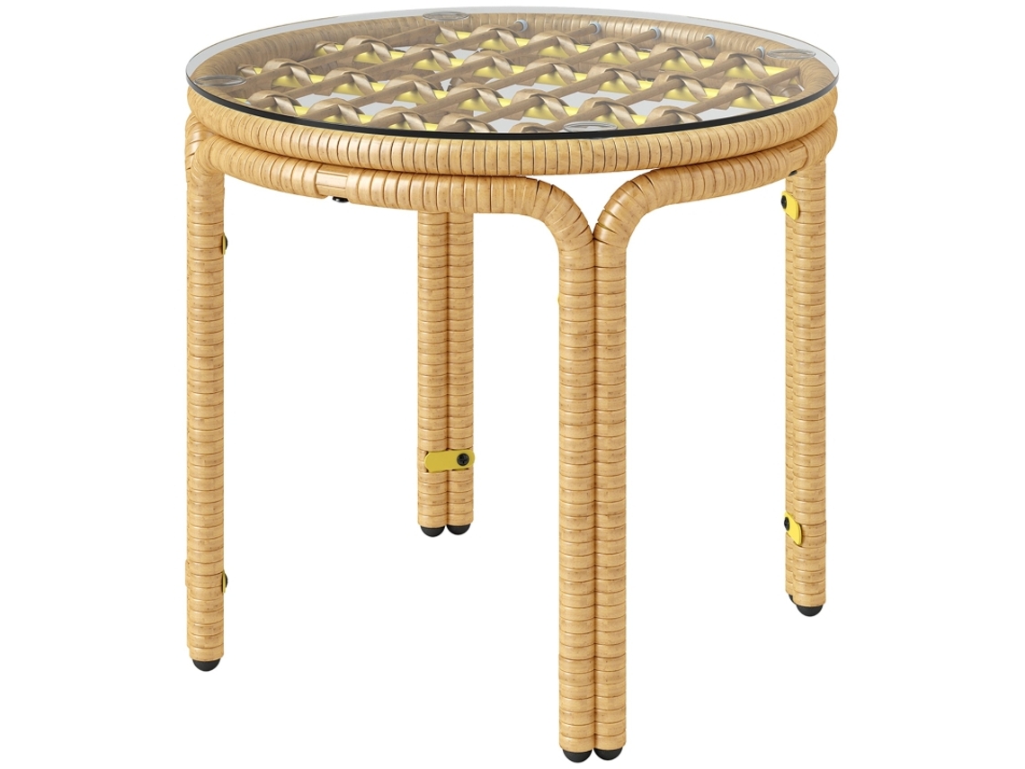 Mesa auxiliar redonda de ratán sintético con tablero de cristal, mesita de noche, mesa de jardín, muebles de jardín, tienda BAGOLY