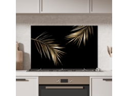 Panel antisalpicaduras de cocina con diseño de hojas y plantas - Dorado y negro - Lujo 80x55 cm