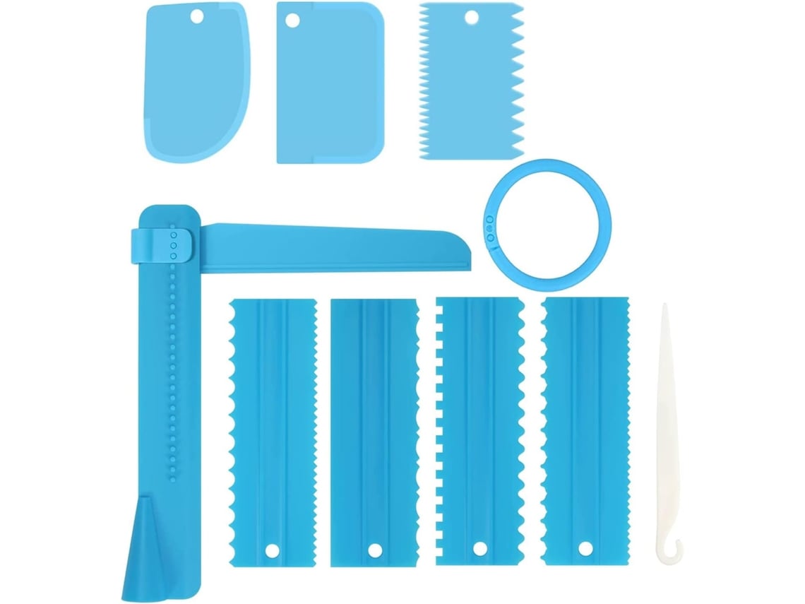 Conjunto De Raspadores De Massa De Bolo (9 Conjuntos) - Incluindo Raspador, Espátula, Copo Medidor - Azul