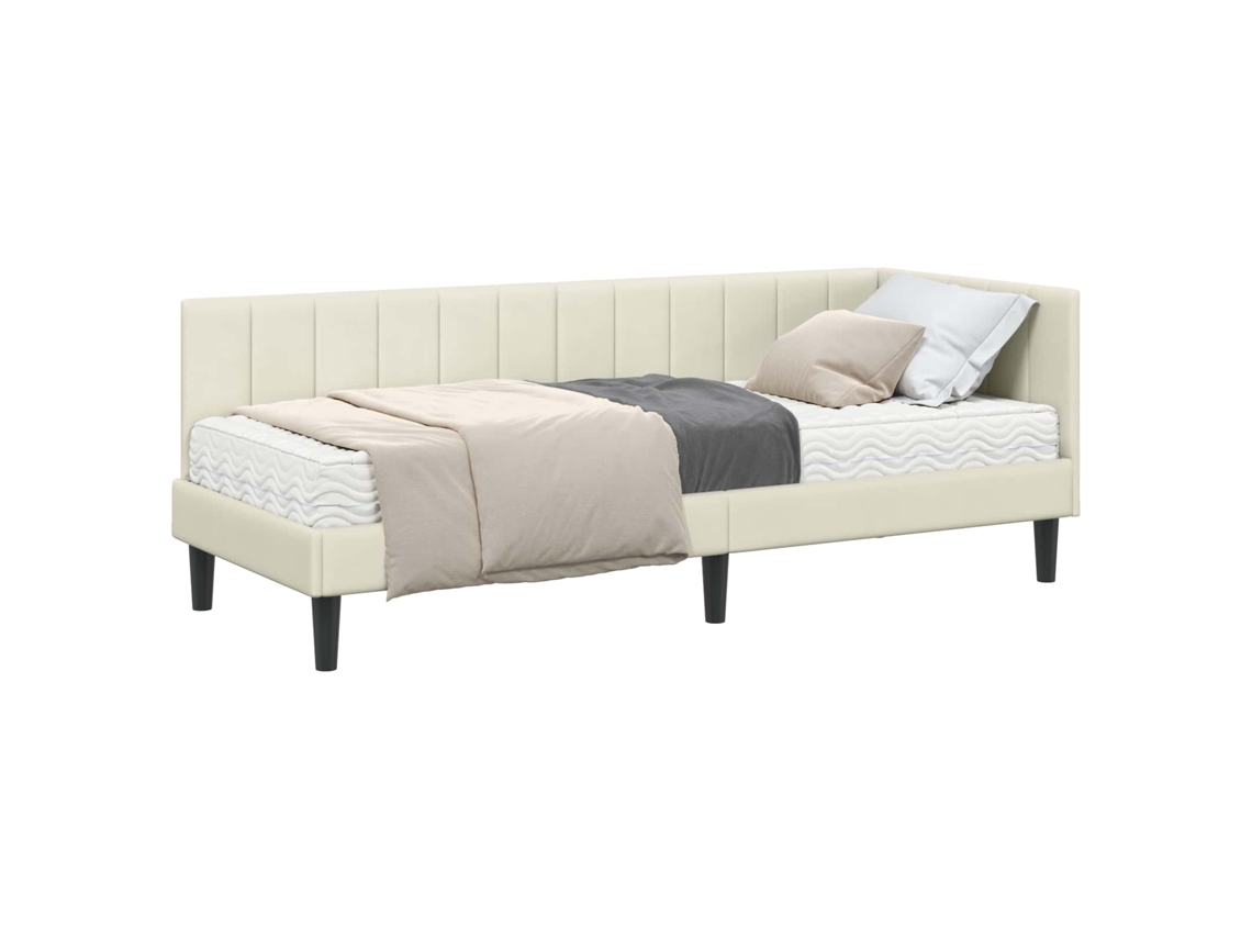 Maison Exclusive - Estructura De Cama Esquina Con Colchón 2 Pcs Crema Terciopelo