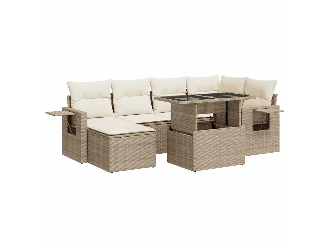Conjunto 7 sofás de jardín VIDAXL y cojines ratán sintético beige