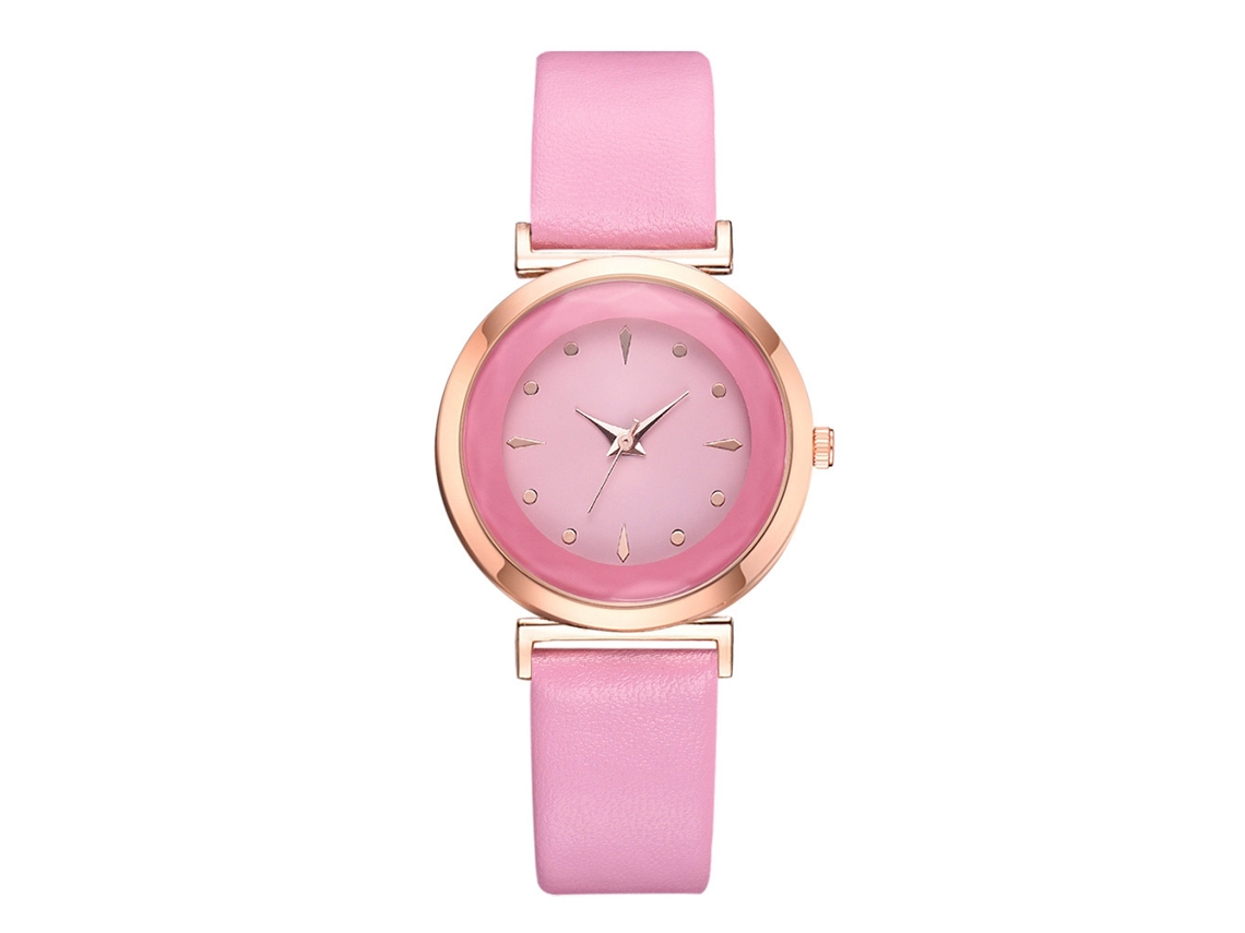 Reloj De Pulsera De Cuarzo Informal Para Mujer Con Correa De Pu Rosa Y Esfera Redonda.